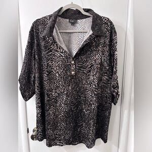 Chic Animal Print Part Button Down 3Q Sleeve Blouse